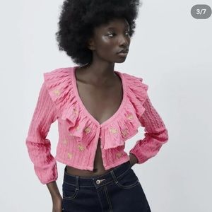 Zara pink floral cardigan sweater